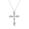 Thumbnail Image 0 of Marquise-Cut Aquamarine & White Lab-Created Sapphire Cross Necklace Sterling Silver 18"