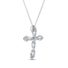 Thumbnail Image 1 of Marquise-Cut Aquamarine & White Lab-Created Sapphire Cross Necklace Sterling Silver 18"