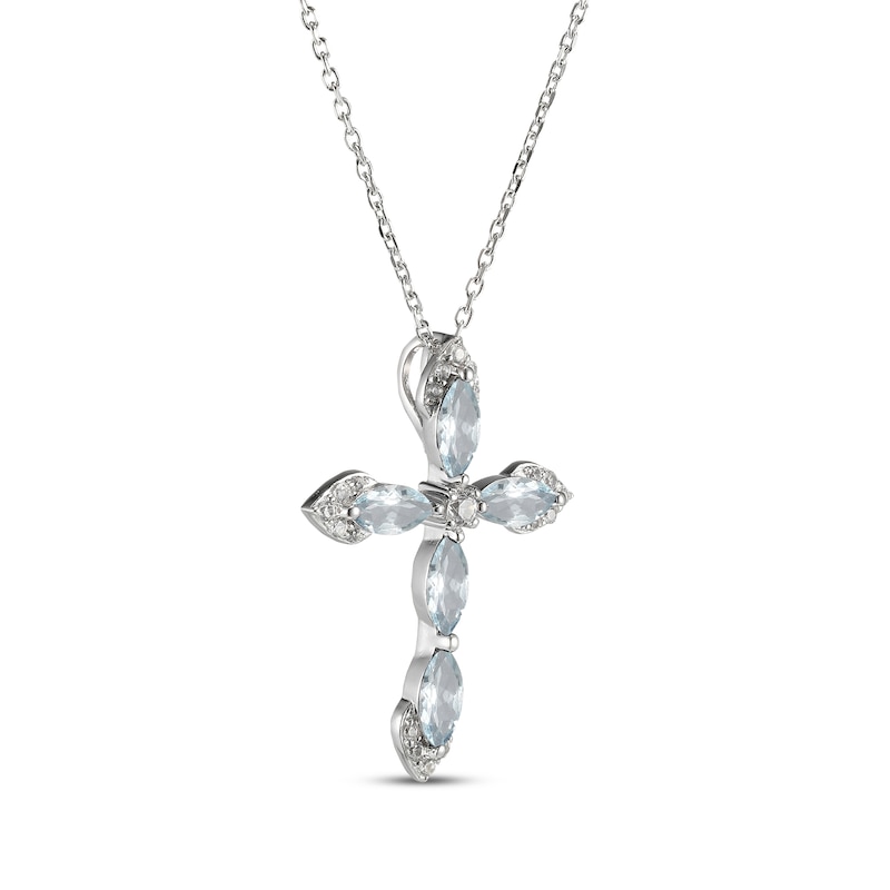 Main Image 2 of Marquise-Cut Aquamarine & White Lab-Created Sapphire Cross Necklace Sterling Silver 18"