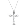 Thumbnail Image 2 of Marquise-Cut Aquamarine & White Lab-Created Sapphire Cross Necklace Sterling Silver 18"