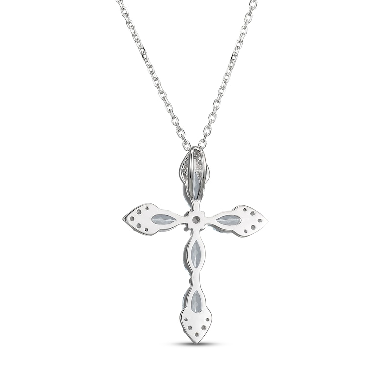 Marquise-Cut Aquamarine & White Lab-Created Sapphire Cross Necklace Sterling Silver 18"