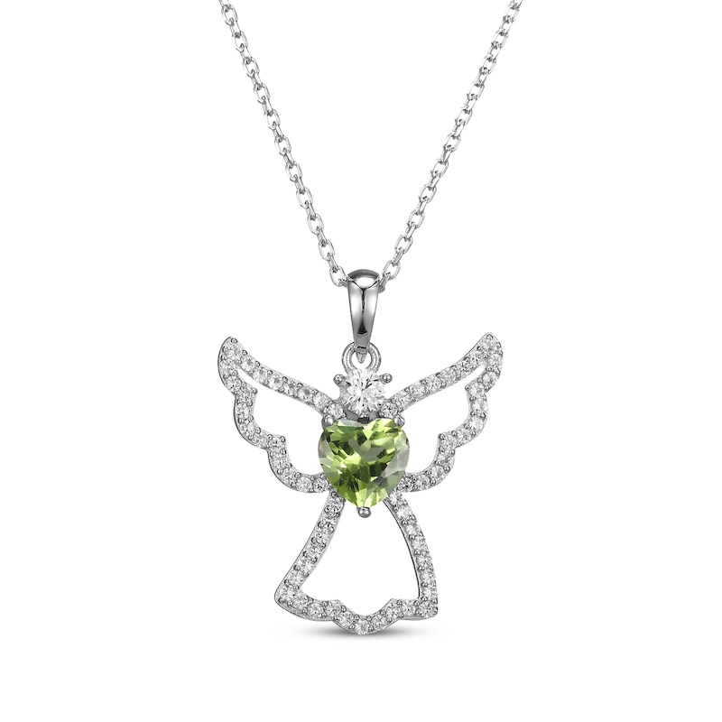 Main Image 1 of Heart-Shaped Peridot & White Lab-Created Sapphire Angel Necklace Sterling Silver 18"