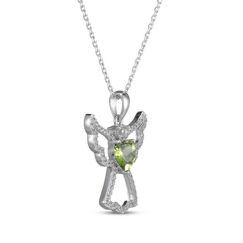 Main Image 2 of Heart-Shaped Peridot & White Lab-Created Sapphire Angel Necklace Sterling Silver 18"