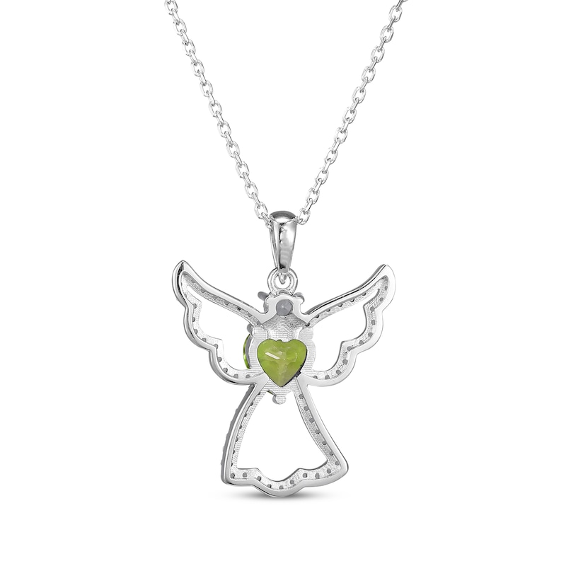 Main Image 3 of Heart-Shaped Peridot & White Lab-Created Sapphire Angel Necklace Sterling Silver 18"