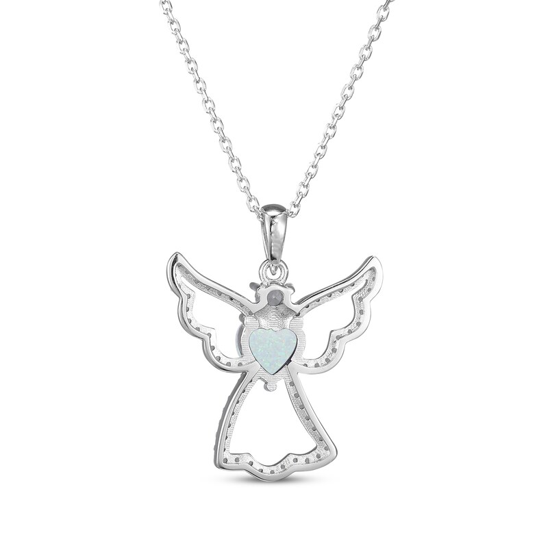 Main Image 3 of Heart-Shaped Lab-Created Opal & White Lab-Created Sapphire Angel Necklace Sterling Silver 18"