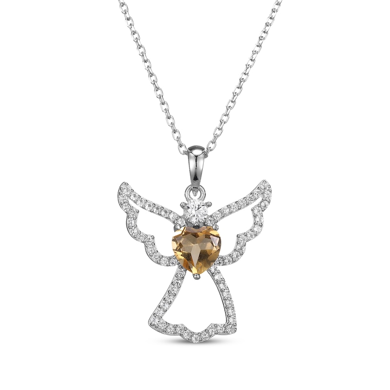 Main Image 1 of Heart-Shaped Citrine & White Lab-Created Sapphire Angel Necklace Sterling Silver 18"