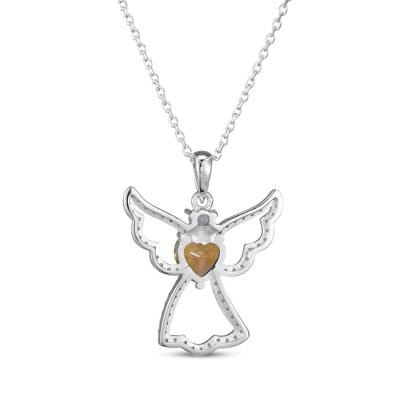 Main Image 3 of Heart-Shaped Citrine & White Lab-Created Sapphire Angel Necklace Sterling Silver 18"