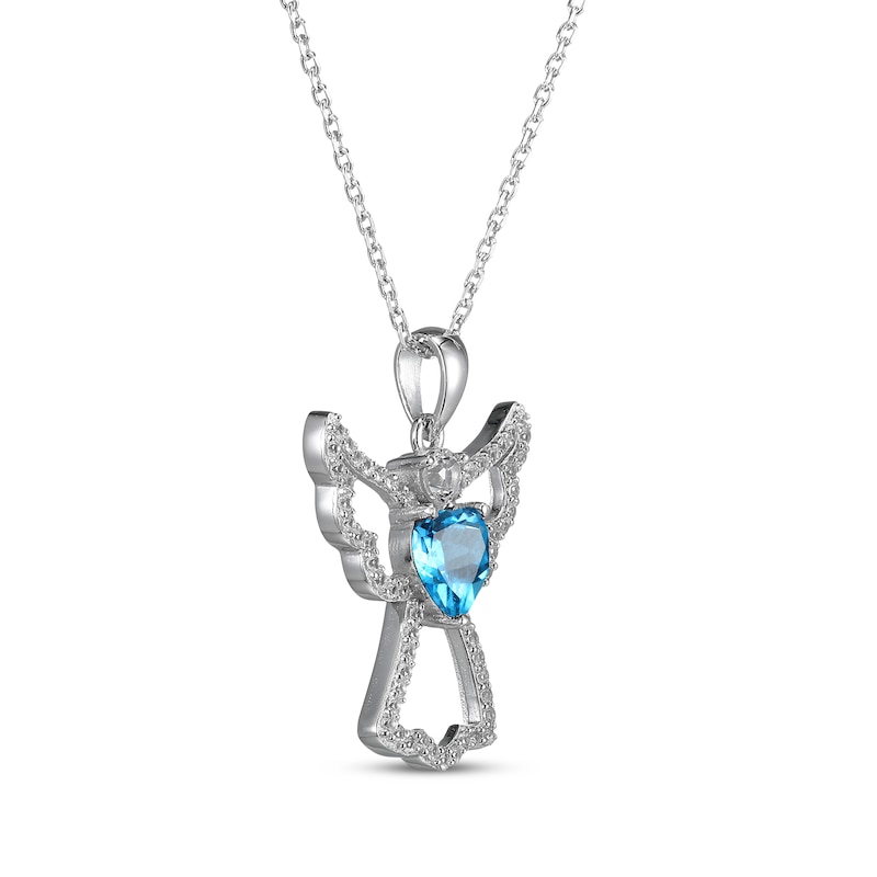 Main Image 2 of Heart-Shaped Swiss Blue Topaz & White Lab-Created Sapphire Angel Necklace Sterling Silver 18"