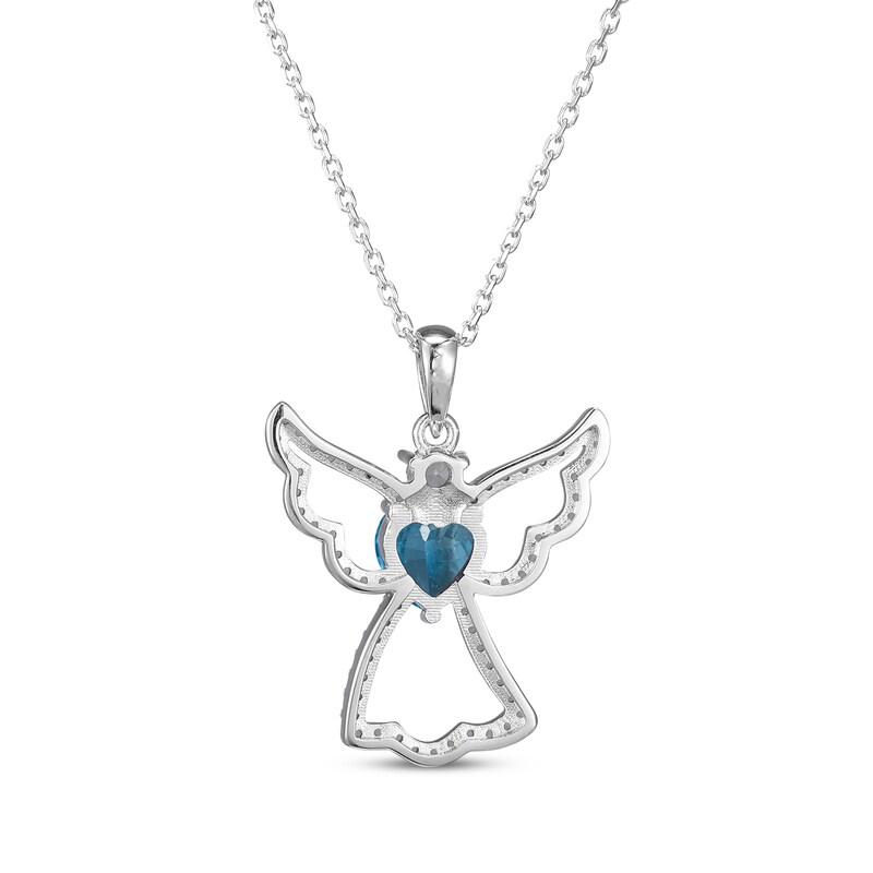 Main Image 3 of Heart-Shaped Swiss Blue Topaz & White Lab-Created Sapphire Angel Necklace Sterling Silver 18"