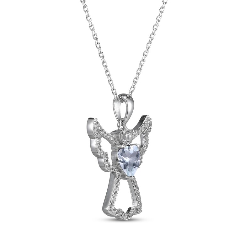 Main Image 2 of Heart-Shaped Aquamarine & White Lab-Created Sapphire Angel Necklace Sterling Silver 18"