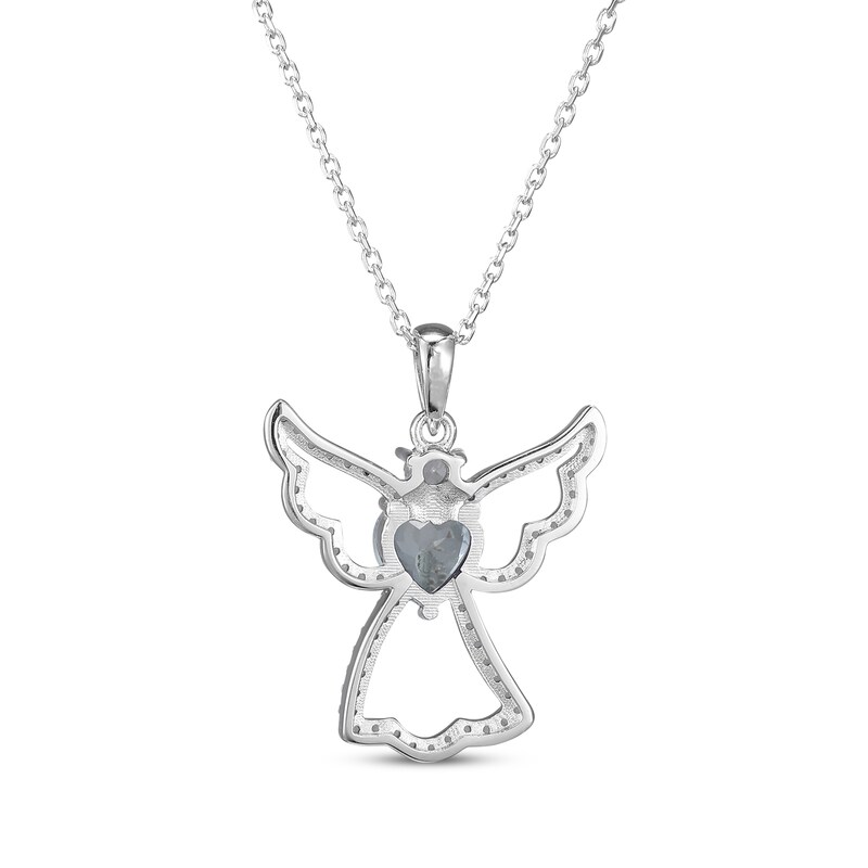 Main Image 3 of Heart-Shaped Aquamarine & White Lab-Created Sapphire Angel Necklace Sterling Silver 18"