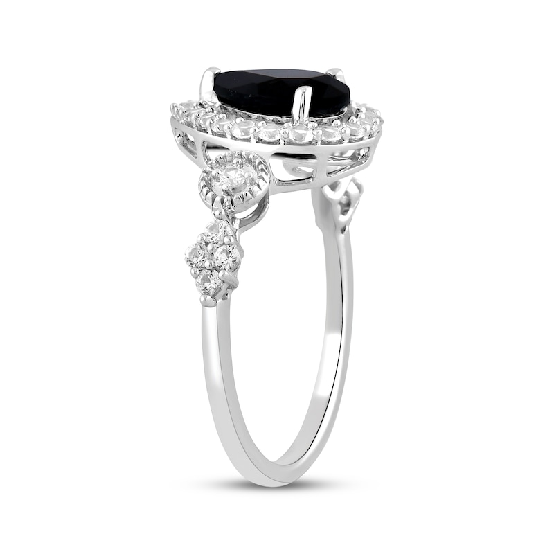 Pear-Shaped Black Onyx & White Lab-Created Sapphire Ring Sterling Silver