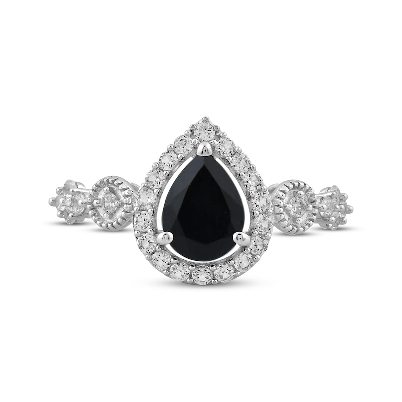 Pear-Shaped Black Onyx & White Lab-Created Sapphire Ring Sterling Silver