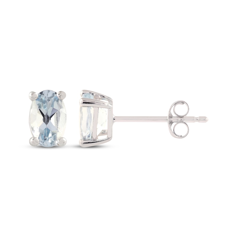 Main Image 1 of Oval-Cut Aquamarine Solitaire Stud Earrings 14K White Gold