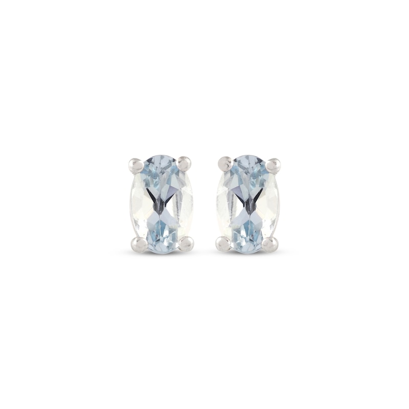 Main Image 2 of Oval-Cut Aquamarine Solitaire Stud Earrings 14K White Gold