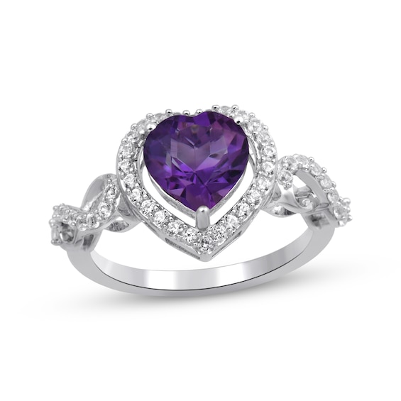 Heart-Shaped Amethyst & White Lab-Created Sapphire Infinity Ring Sterling Silver