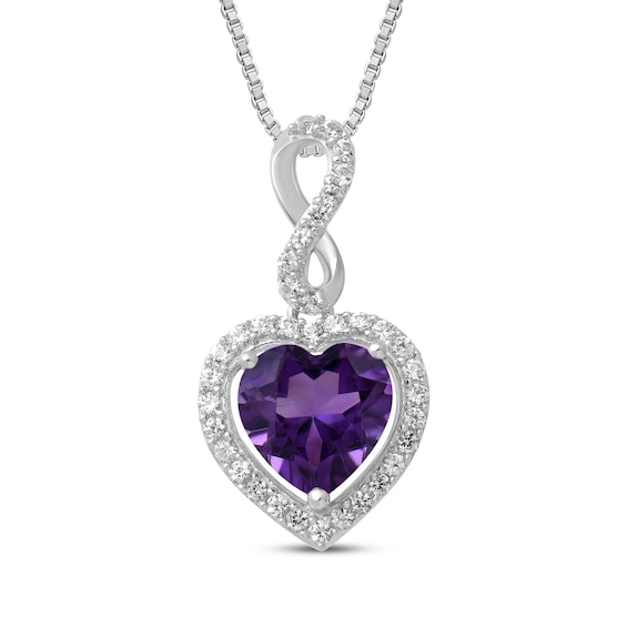 Heart-Shaped Amethyst & White Lab-Created Sapphire Infinity Drop Necklace Sterling Silver 18"