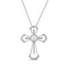 Thumbnail Image 1 of Lab-Created Opal & White Lab-Created Sapphire Double Cross Necklace Sterling Silver 18"