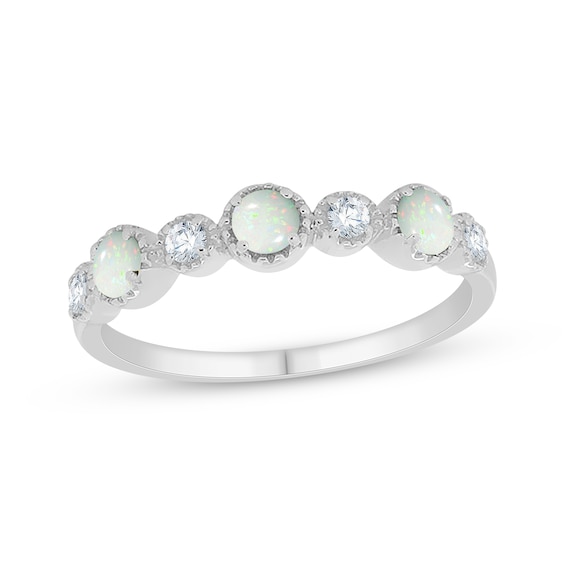 Lab-Created Opal & White Lab-Created Sapphire Ring Sterling Silver