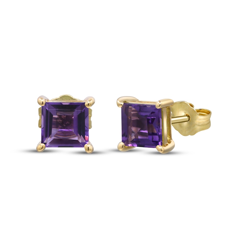 Main Image 1 of Square-Cut Amethyst Solitaire Stud Earrings 10K Yellow Gold