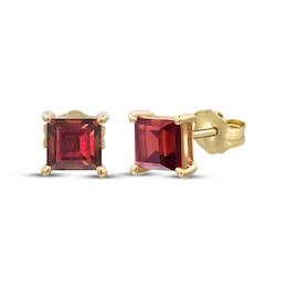 Square-Cut Garnet Solitiare Stud Earrings 10K Yellow Gold