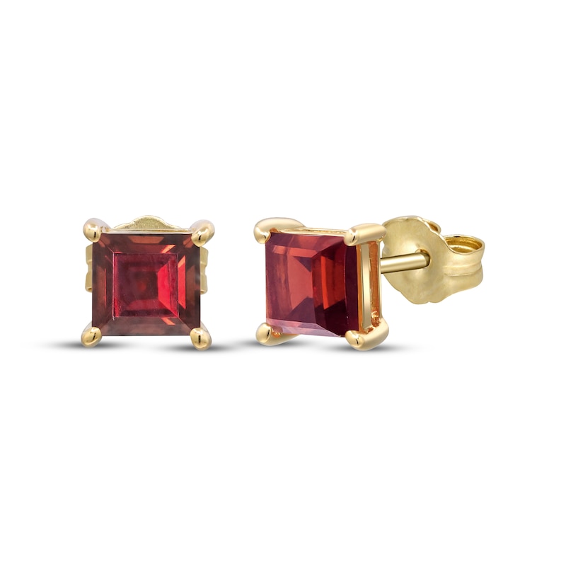 Main Image 1 of Square-Cut Garnet Solitiare Stud Earrings 10K Yellow Gold