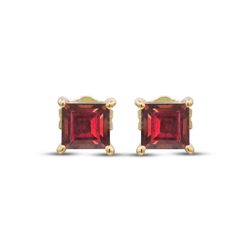 Main Image 2 of Square-Cut Garnet Solitiare Stud Earrings 10K Yellow Gold