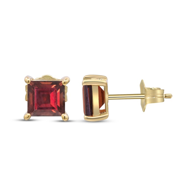 Main Image 3 of Square-Cut Garnet Solitiare Stud Earrings 10K Yellow Gold