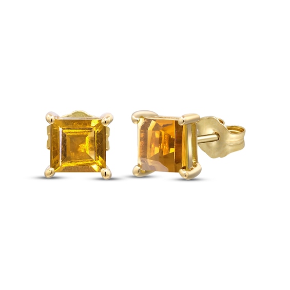 Square-Cut Citrine Solitaire Stud Earrings 10K Yellow Gold