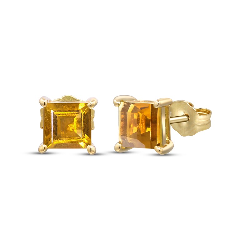 Main Image 1 of Square-Cut Citrine Solitaire Stud Earrings 10K Yellow Gold