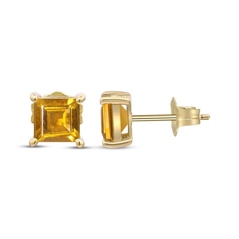 Main Image 3 of Square-Cut Citrine Solitaire Stud Earrings 10K Yellow Gold