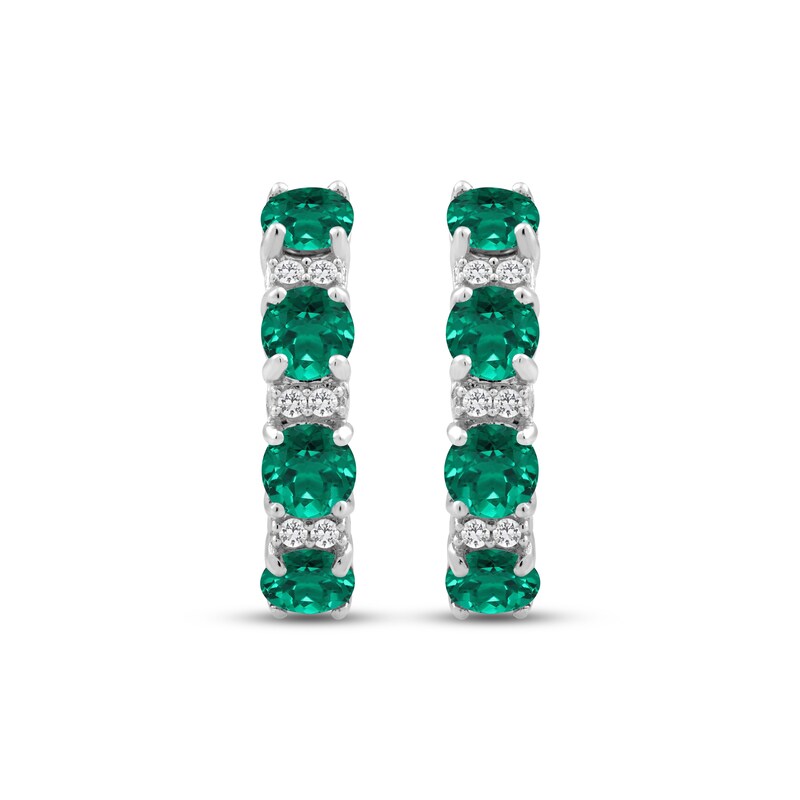 Main Image 2 of Lab-Created Emerald & White Lab-Created Sapphire Hoop Earrings Sterling Silver