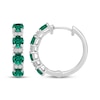 Thumbnail Image 3 of Lab-Created Emerald & White Lab-Created Sapphire Hoop Earrings Sterling Silver