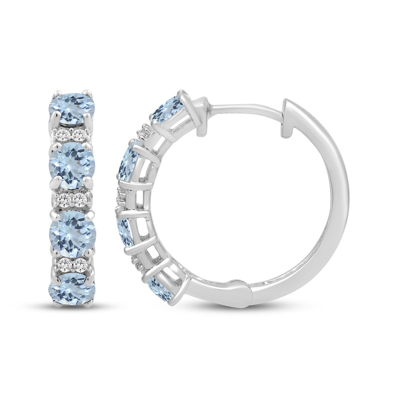 Aquamarine & White Lab-Created Sapphire Hoop Earrings Sterling Silver