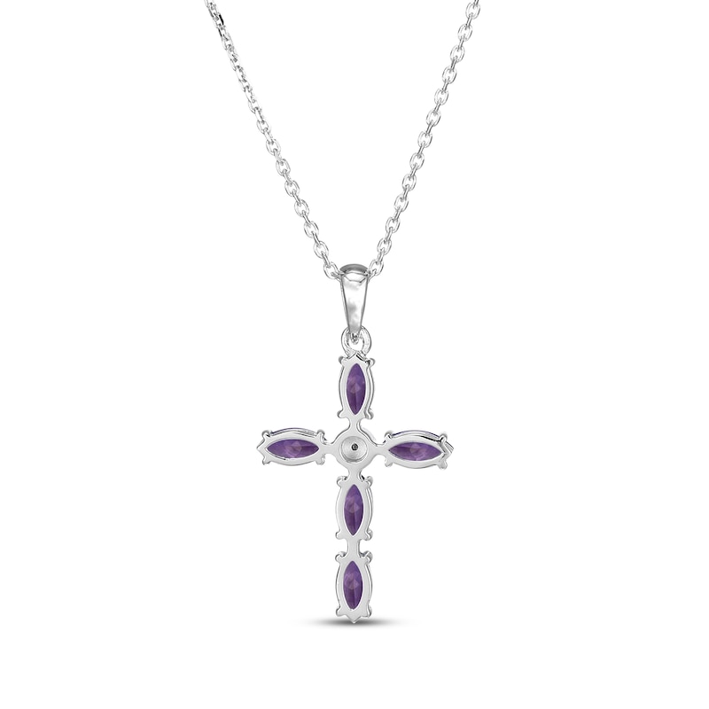 Marquise-Cut Amethyst & Diamond Accent Cross Necklace Sterling Silver 18"