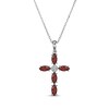 Thumbnail Image 1 of Marquise-Cut Garnet & Diamond Accent Cross Necklace Sterling Silver 18"