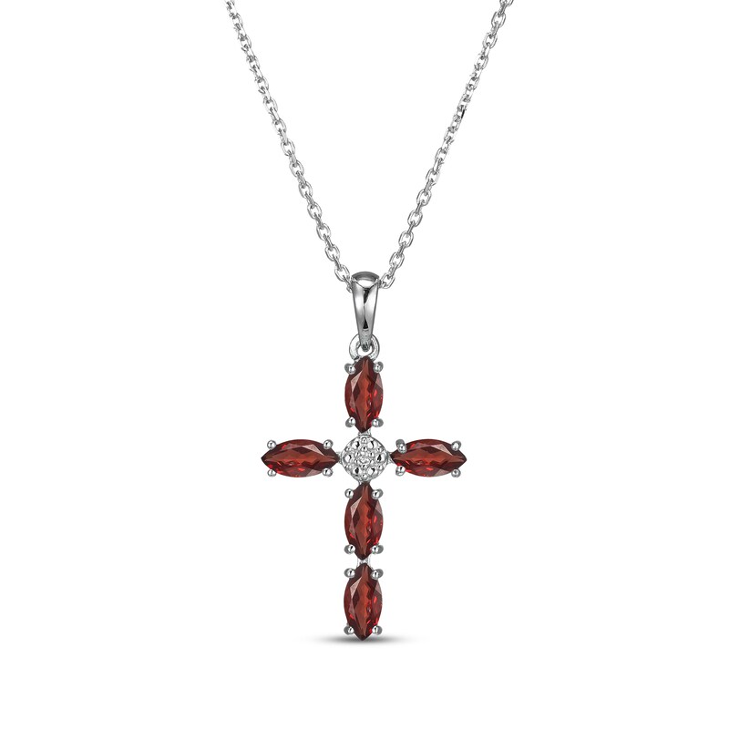 Main Image 1 of Marquise-Cut Garnet & Diamond Accent Cross Necklace Sterling Silver 18"