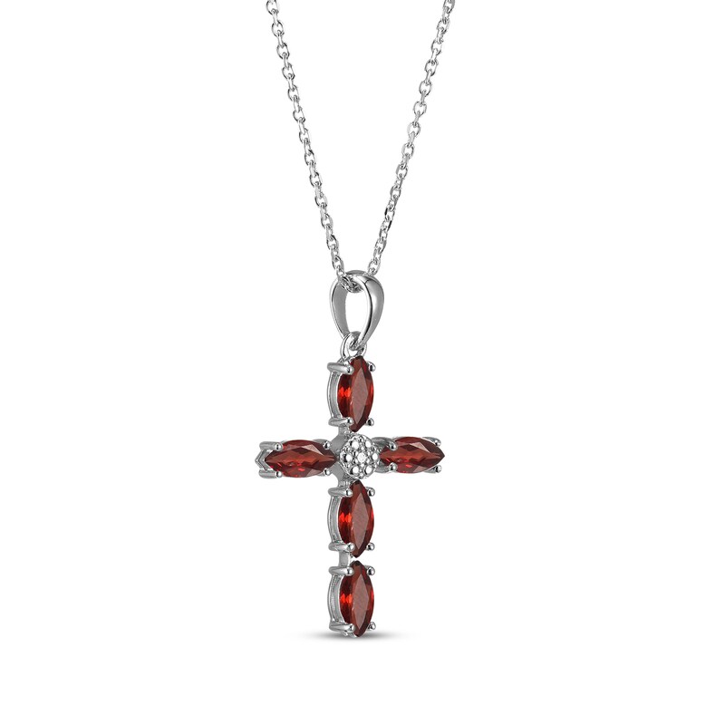 Main Image 2 of Marquise-Cut Garnet & Diamond Accent Cross Necklace Sterling Silver 18"