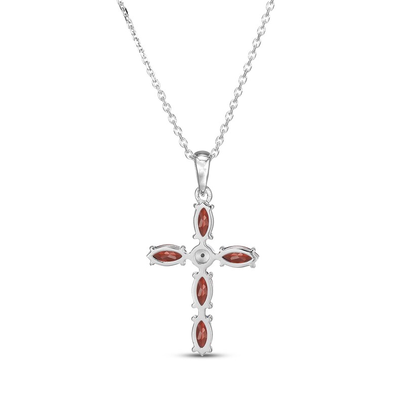 Main Image 3 of Marquise-Cut Garnet & Diamond Accent Cross Necklace Sterling Silver 18"