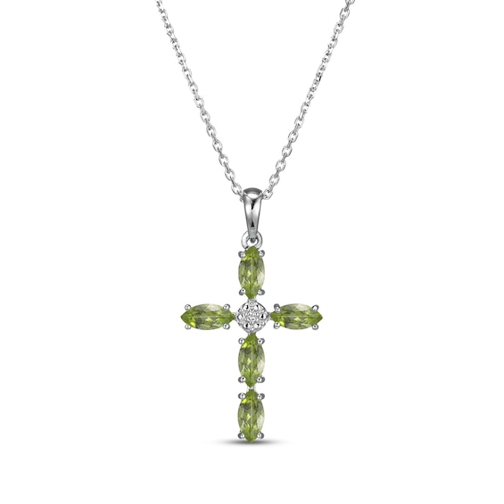 Marquise-Cut Peridot & Diamond Accent Cross Necklace Sterling Silver 18"