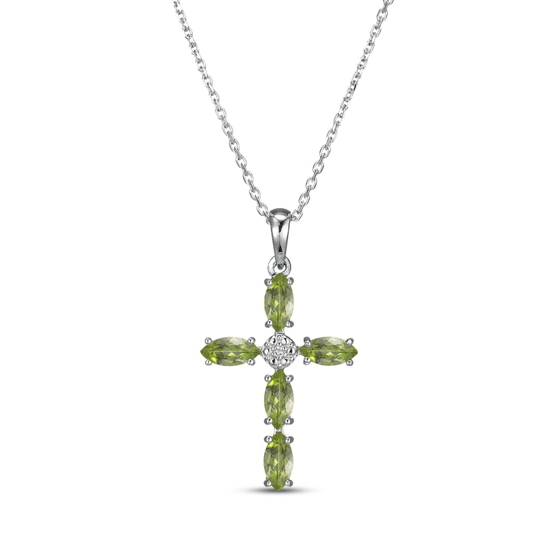 Main Image 1 of Marquise-Cut Peridot & Diamond Accent Cross Necklace Sterling Silver 18"