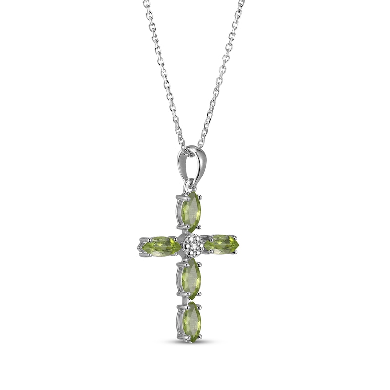 Main Image 2 of Marquise-Cut Peridot & Diamond Accent Cross Necklace Sterling Silver 18"