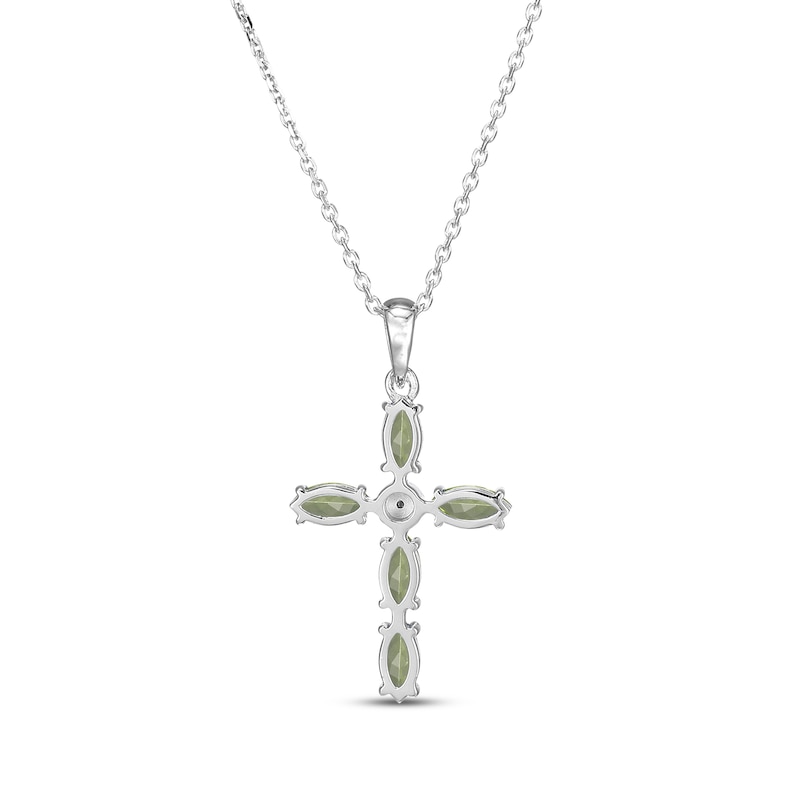 Main Image 3 of Marquise-Cut Peridot & Diamond Accent Cross Necklace Sterling Silver 18"