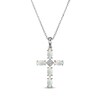 Thumbnail Image 1 of Marquise-Cut Lab-Created Opal & Diamond Accent Cross Necklace Sterling Silver 18"