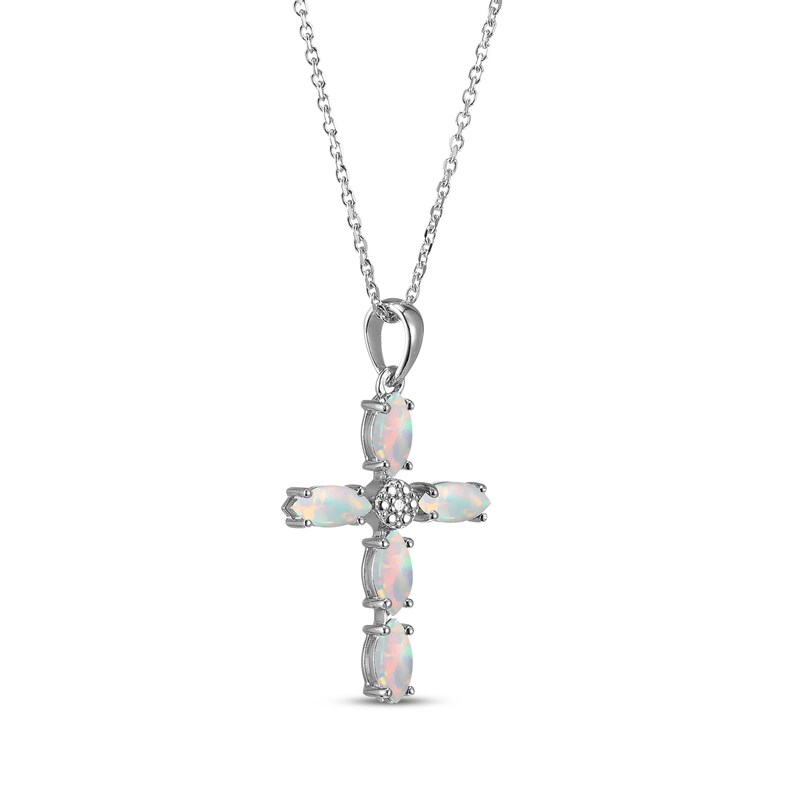 Main Image 2 of Marquise-Cut Lab-Created Opal & Diamond Accent Cross Necklace Sterling Silver 18"