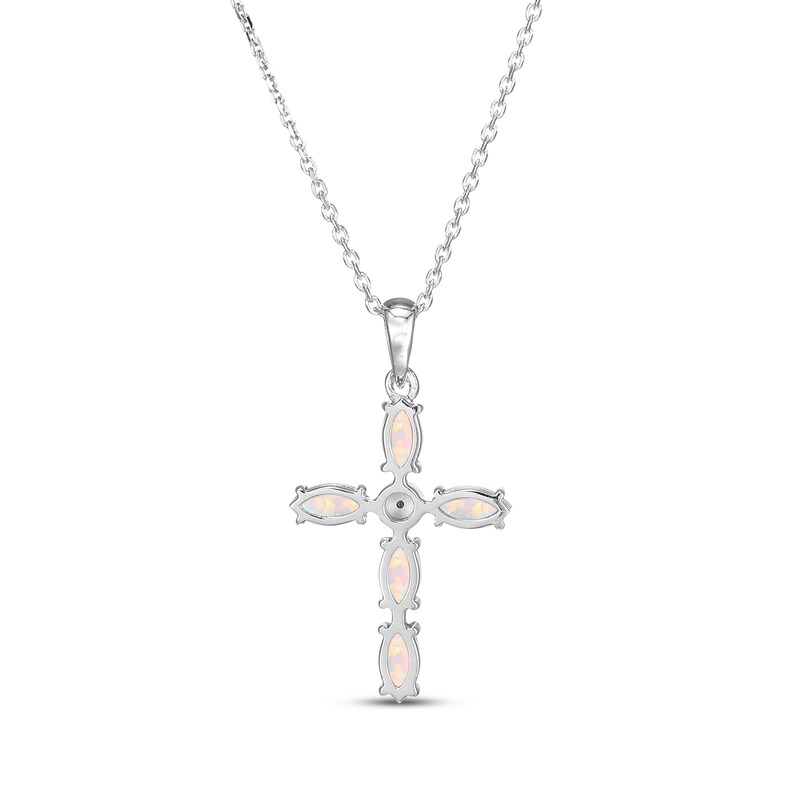 Main Image 3 of Marquise-Cut Lab-Created Opal & Diamond Accent Cross Necklace Sterling Silver 18"