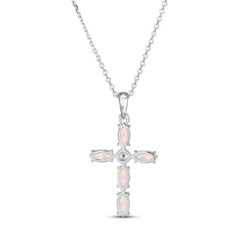 Marquise-Cut Lab-Created Opal & Diamond Accent Cross Necklace Sterling ...