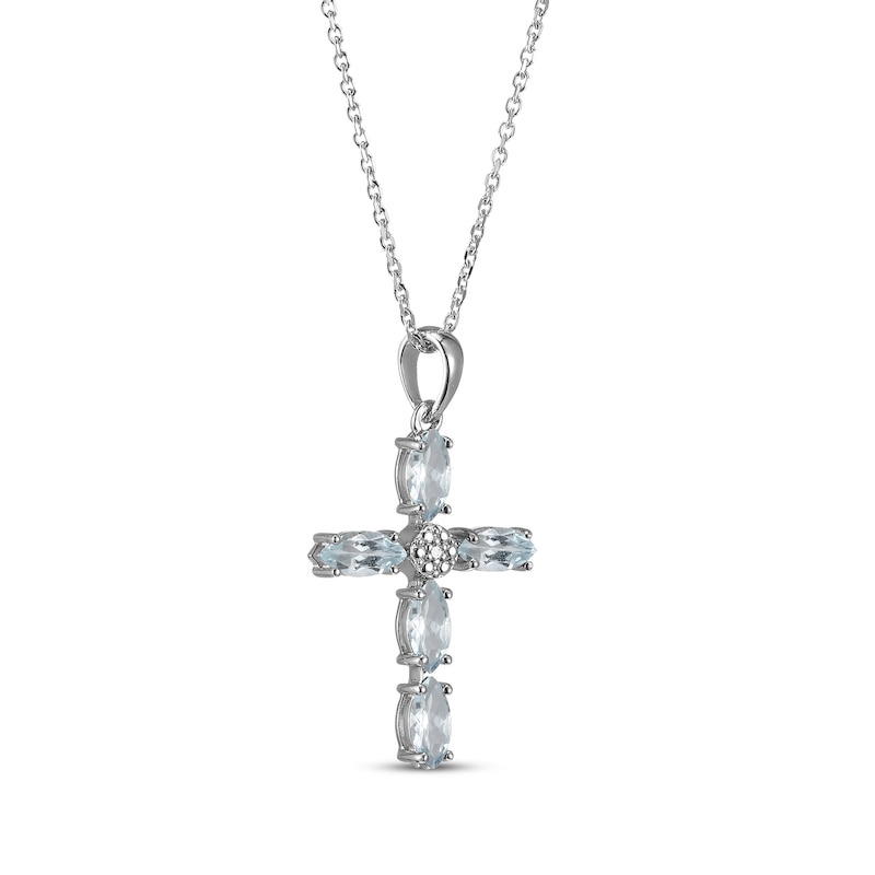 Main Image 2 of Marquise-Cut Aquamarine & Diamond Accent Cross Necklace Sterling Silver 18"