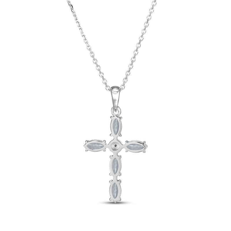 Main Image 3 of Marquise-Cut Aquamarine & Diamond Accent Cross Necklace Sterling Silver 18"