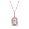 Thumbnail Image 0 of Emerald-Cut Aquamarine & Diamond Necklace 1/8 ct tw 10K Rose Gold
